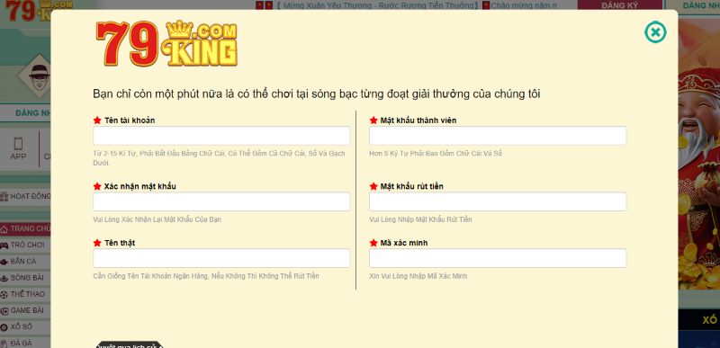 Điền thông tin vào biểu mẫu đăng ký tại nhà cái 79King